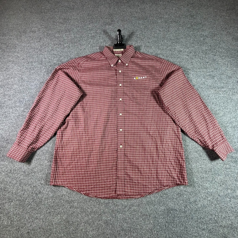 L.L. Bean Men XL Red Gingham Button Down Shirt Wrinkle Resistant Kadant Logo
